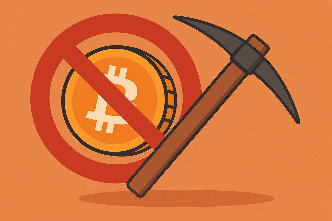 Senát štátu New York schválil moratórium na ťažbu bitcoinov Oranžový symbol Bitcoinu preškrtnutý červeným zákazovým krúžkom, cez ktorý je diagonálne položený krumpáč ako symbol zákazu ťažby