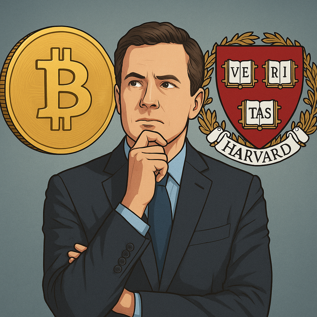 Harvardský výskum ukázal, že centrálne banky môžu používať Bitcoin na boj proti sankciám Ilustrácia znázorňuje muža v obleku uvažujúceho o Bitcoine, vedľa ktorého je zlatá minca s logom BTC a erb Harvardovej univerzity – odkazuje na výskum o používaní Bitcoinu centrálnymi bankami na ochranu pred sankciami.