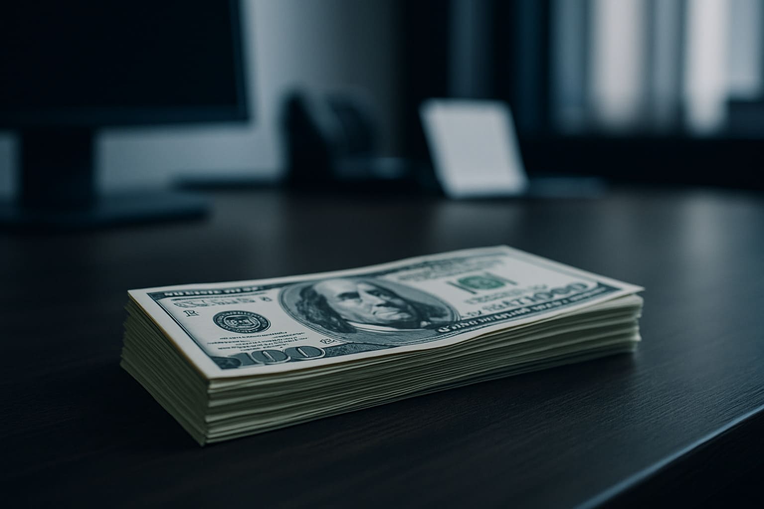 Hongkonský investičný fond získal 500 miliónov dolárov na podporu rozšírenia Web3 Vysoké rozlíšenie fotografie zobrazuje stoh stodolárových bankoviek na tmavom kancelárskom stole s rozmazaným pozadím moderného kancelárskeho prostredia.