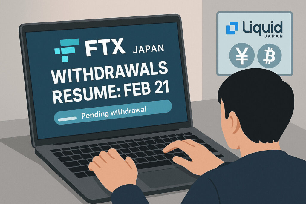 Používateľ čaká na obnovenie výberov z FTX Japan prostredníctvom platformy Liquid Japan, plánované na 21. februára.