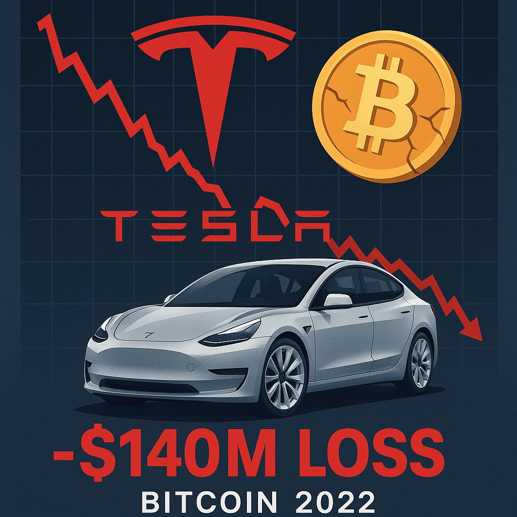 tesla bitcoin Ilustrácia znázorňuje Teslu so zníženou hodnotou Bitcoinu, ktorá viedla k strate 140 miliónov dolárov v roku 2022.