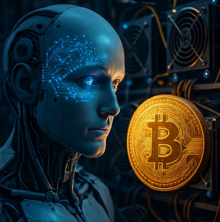 Umelá inteligencia a ťažba Bitcoinu. Zdroj: chatgtp.com Umelá inteligencia a ťažba Bitcoinu