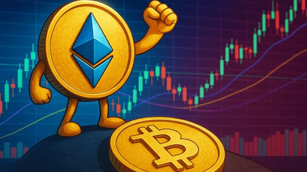 Ethereum poráží Bitcoin. Zdroj: sora.chatgpt.com Ethereum poráží Bitcoin