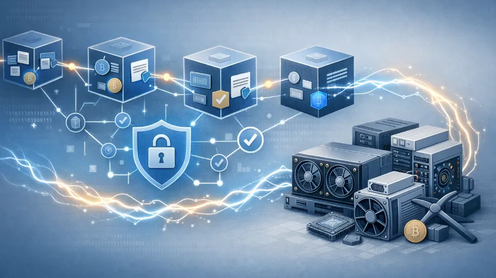 Prehľadné vizuálne vysvetlenie ťažby kryptomeny, fungovania blockchainu a proof of work