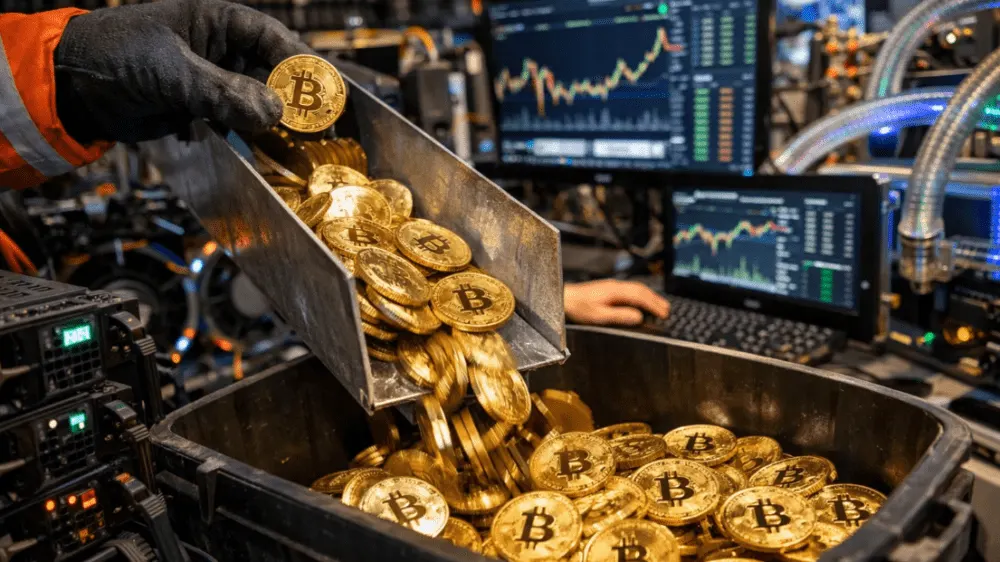Ťažiari posielajú Bitcoin na burzy. Zdroj: sora.chatgpt.com Ťažiari posielajú Bitcoin na burzy