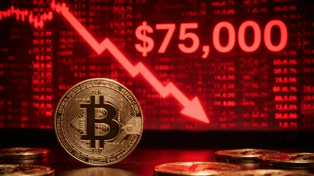 Bitcoin padol na 75 000 $. Zdroj: sora.chatgpt.com Bitcoin padol na 75 000 $