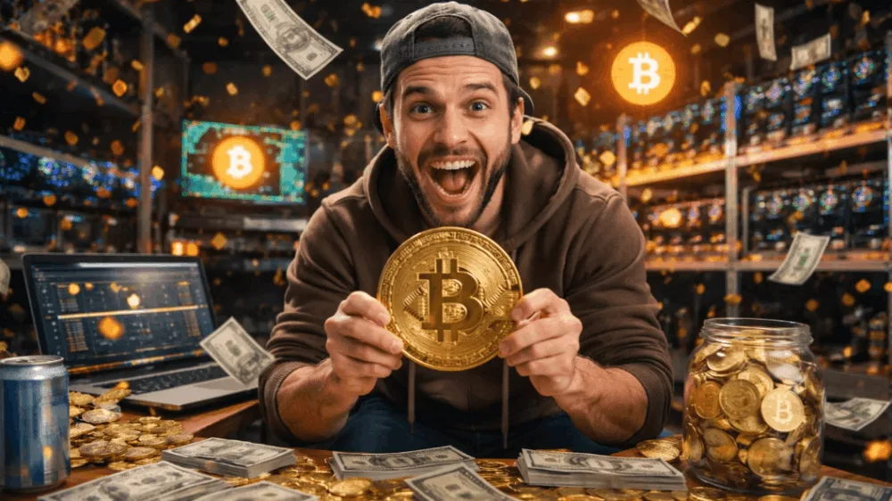 Jediný ťažiar vyťažil celý blok Bitcoinu. Zdroj: sora.chatgpt.com Jediný ťažiar vyťažil celý blok Bitcoinu