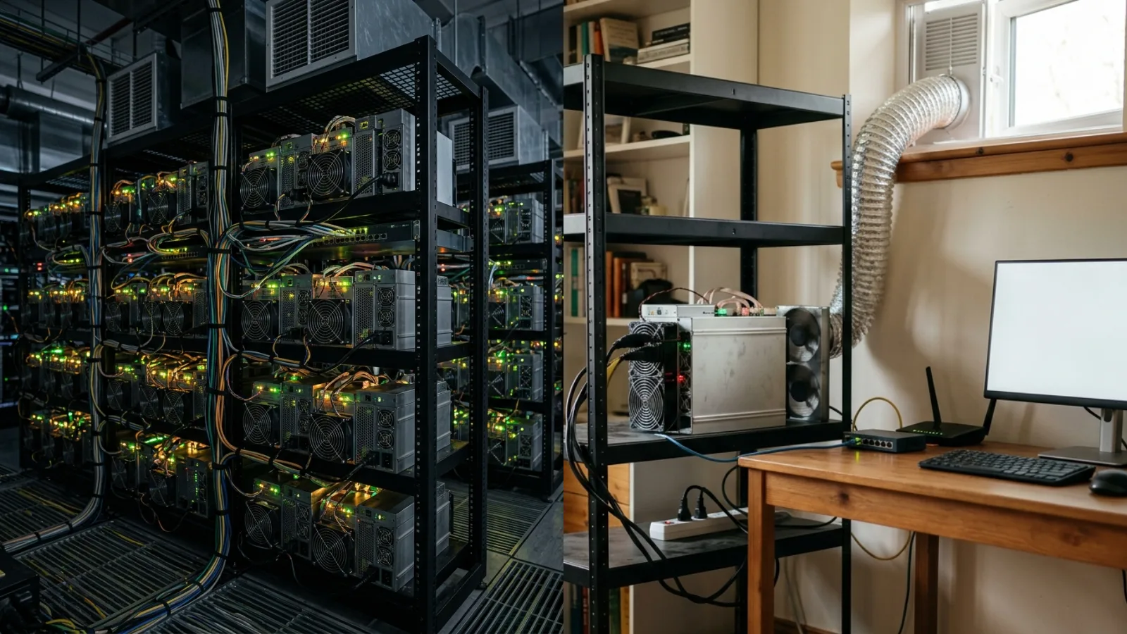 Ťažba kryptomien v datacentre vs. doma
