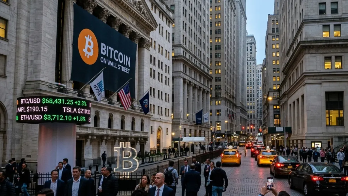 Bitcoin a Wall street. Zdroj: gemini.google.com Bitcoin a Wall street